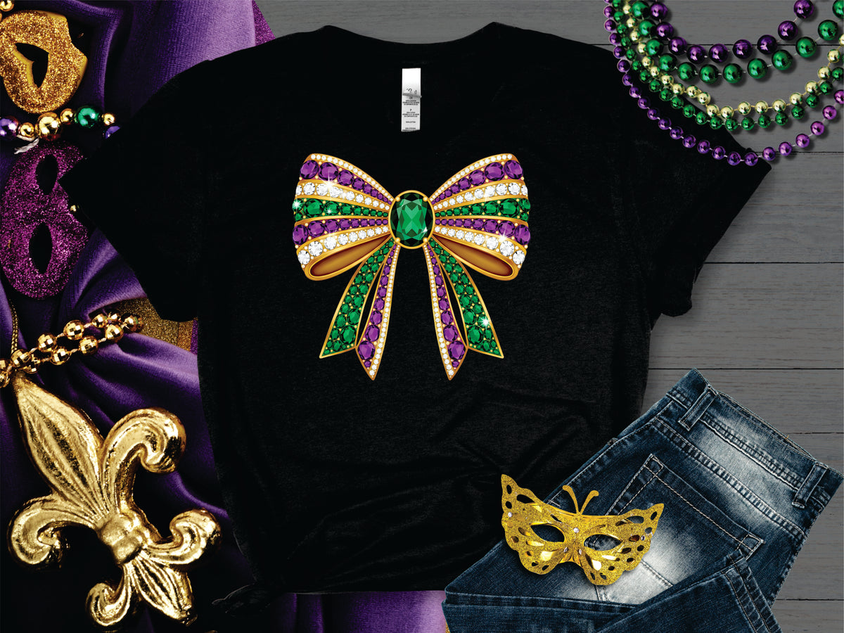 Faux Rhinestone Mardi Gras Coquette Bow - Transfer