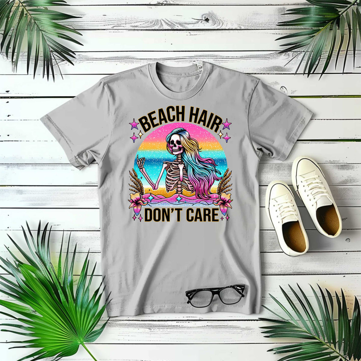 Ombre Beach Hair Dont Care Skeleton - Transfer