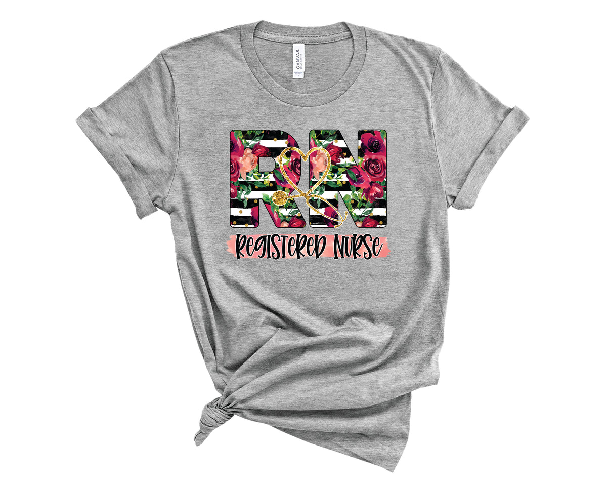 RN Floral Red & Black Stripe - Transfer