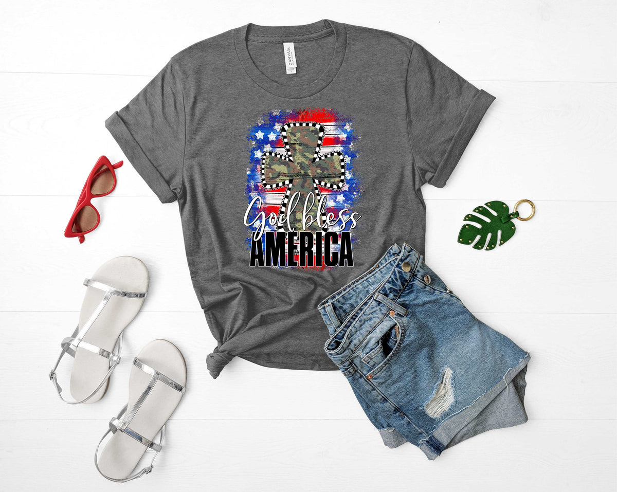 Camo Cross God Bless America - Transfer