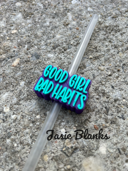 Good Girl Bad Habits Teal/Purple- Straw Topper