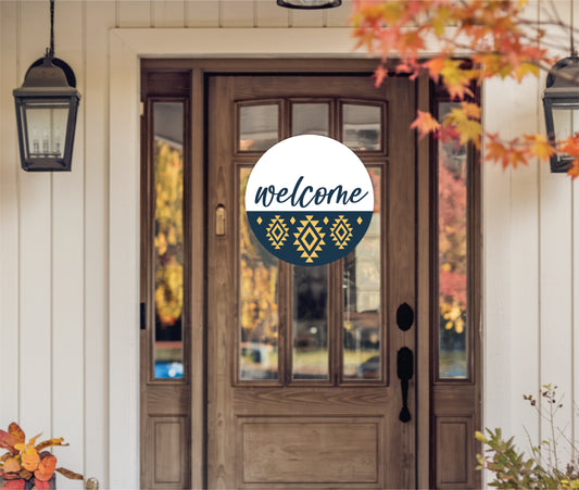 Aztec Navy Welcome Door Hanger