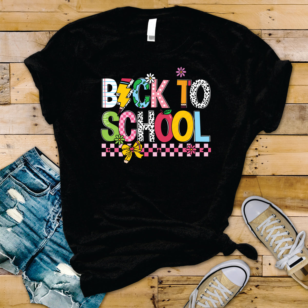 Back To School Checkered Doodle - Transfer