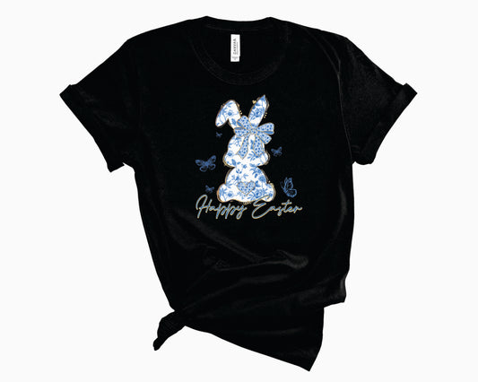 Blue Floral Bunny Happy Easter - Transfer
