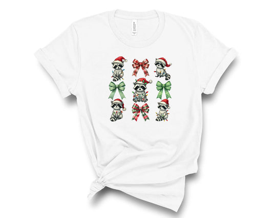 Christmas Raccoons Coquette Bows - Transfer