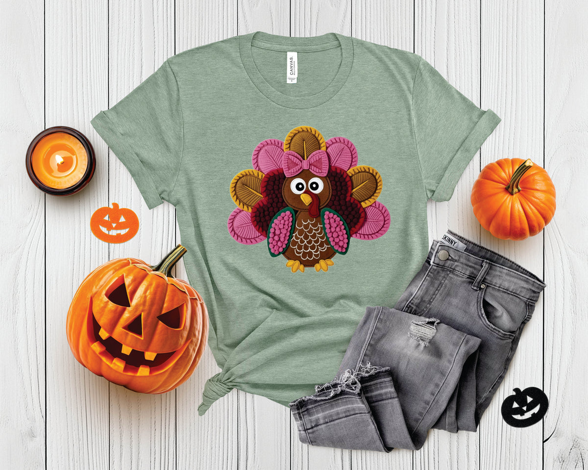 Faux Crochet Girl Turkey - Transfer