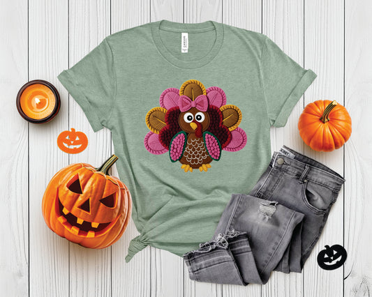 Faux Crochet Girl Turkey - Transfer