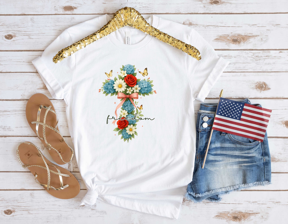 Freedom Floral Cross - Transfer
