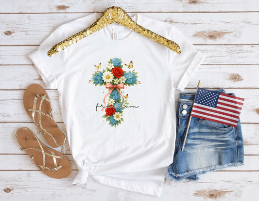 Freedom Floral Cross - Transfer