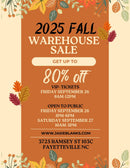 IN STORE FALL Warehouse Sale VIP Ticket SEPTEMBER 26 2025 Friday - 9AM - 12PM