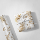 White and Gold Christmas Leaves Wrapping Paper