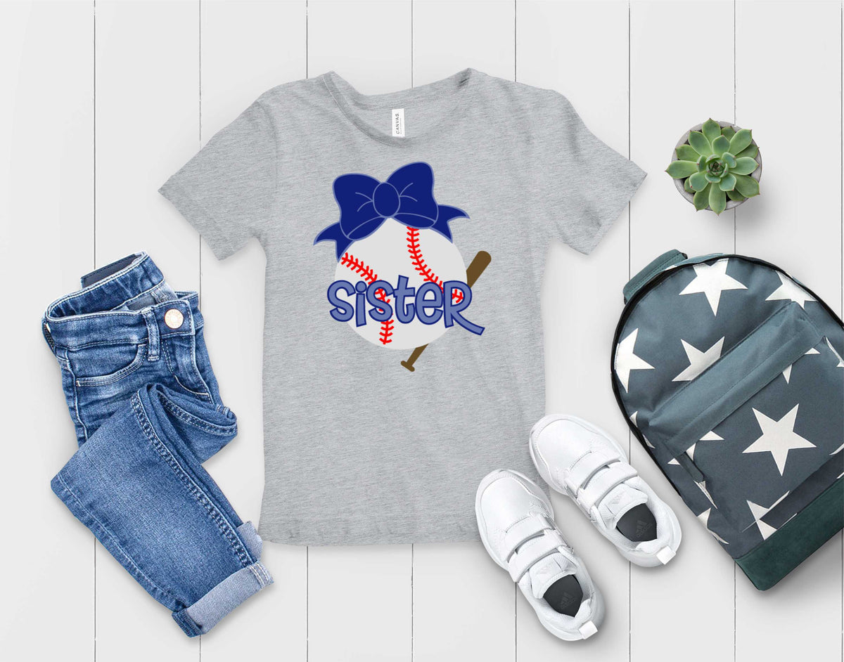 Baseball Sister-blue bow- Transfer
