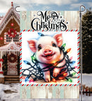 Merry Christmas Piggy in Lights Garden Flag