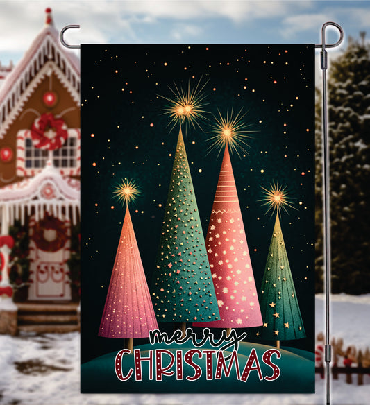 Merry Christmas Pink & Green Trees Garden Flag