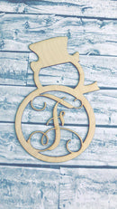 Snow Man Monogram Wood Door Hanger