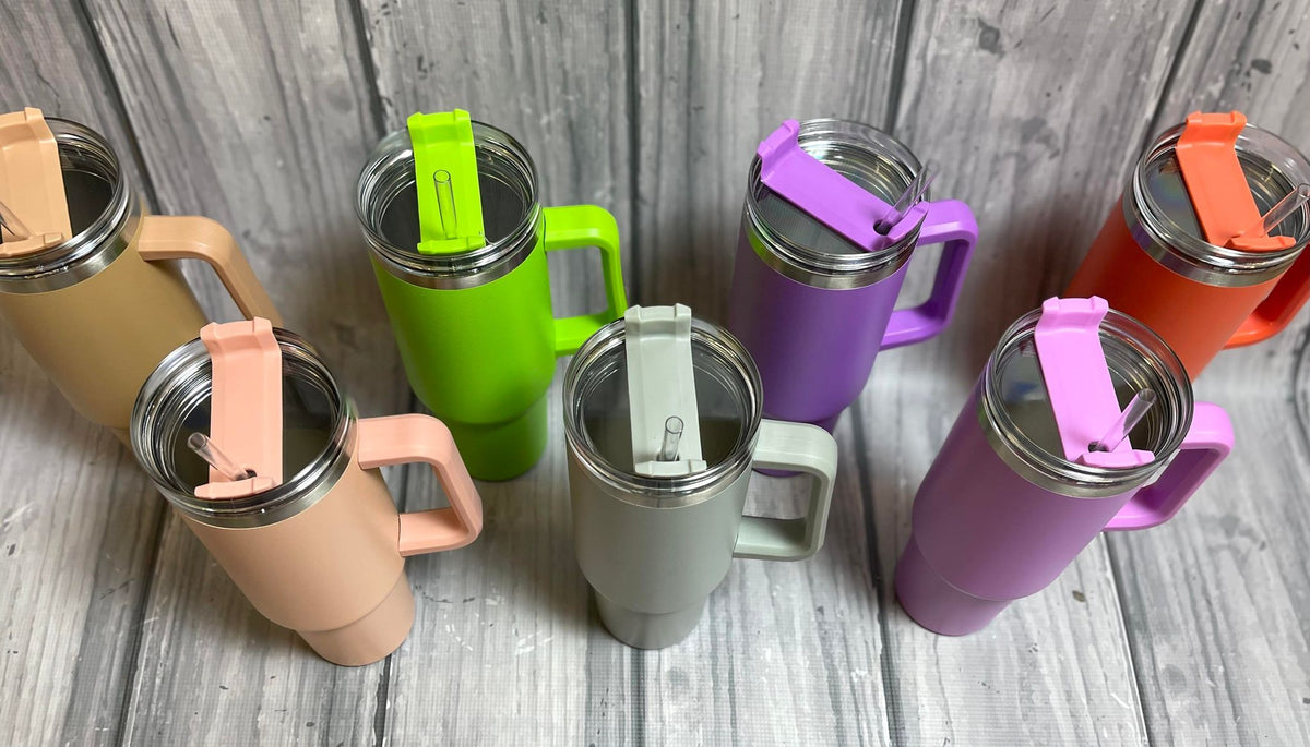 40 oz Powder Coated Tumbler w/ Handle