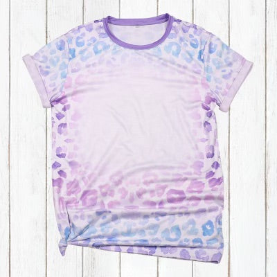 Polyester Bleach T-Shirt - Pastel Purple Leopard