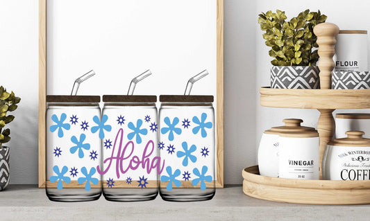 16oz Glass Jar Sublimation Wrap-- Aloha Flowers