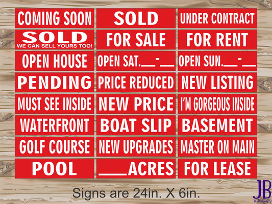 Real Estate Riders - White Letters Red Background Single Sided