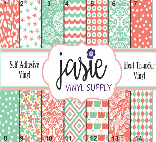 Coral and Mint Floral Printed Vinyl