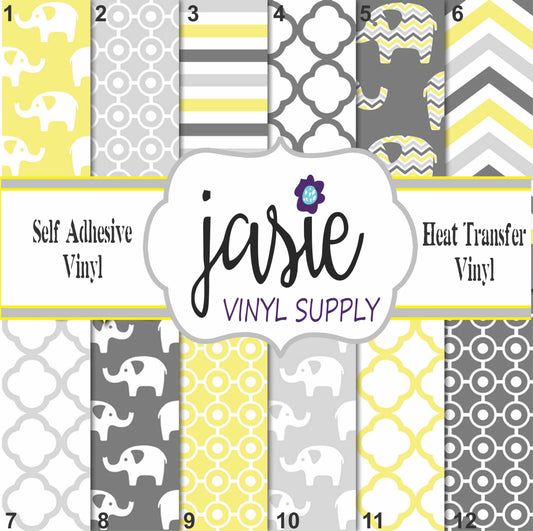 Elephant Yellow and Grey Printed Vinyl