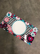 License plate- Stripe/floral teal circle frame