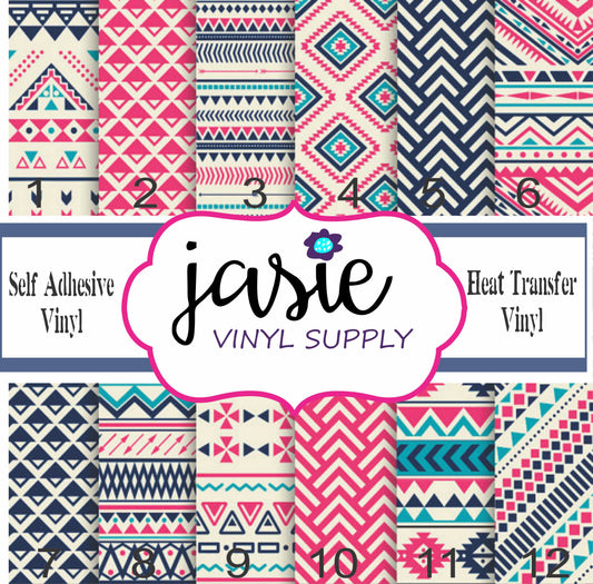Navy and Pink Tribal Printed Vinyl