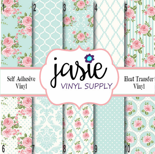 Shabby Chic Pink & Blue Printed Vinyl