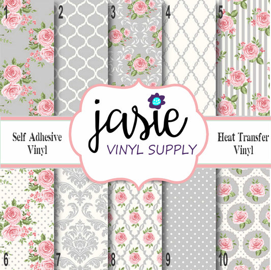 Shabby Chic Pink & Grey Printed Vinyl