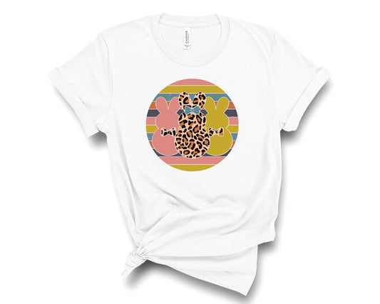 Triple Bunnies Circle Leopard Neutral - Transfer