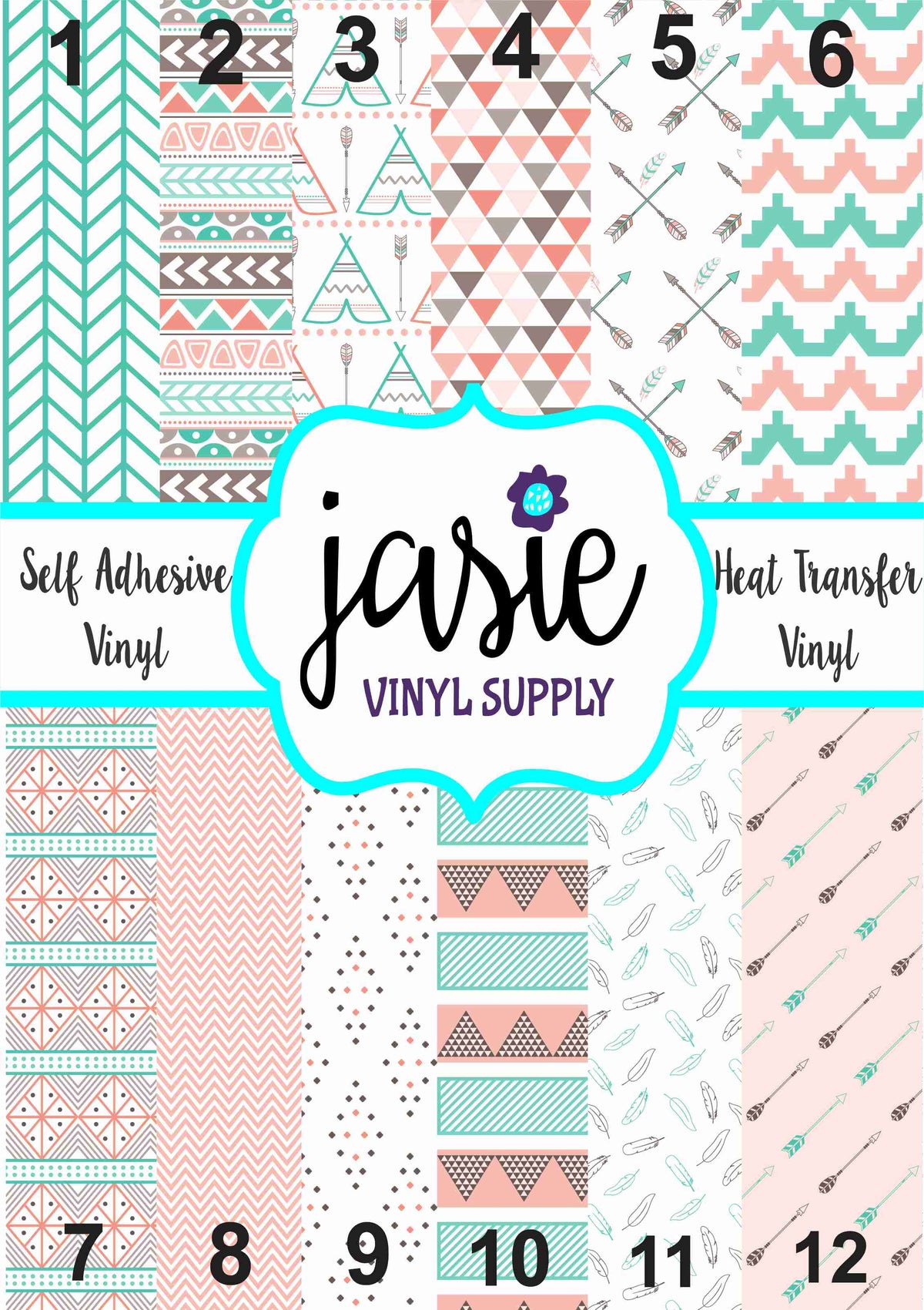 Tribal Pink Brown & Teal Printed Vinyl