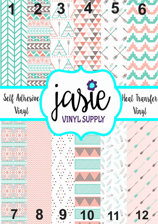 Tribal Pink Brown & Teal Printed Vinyl