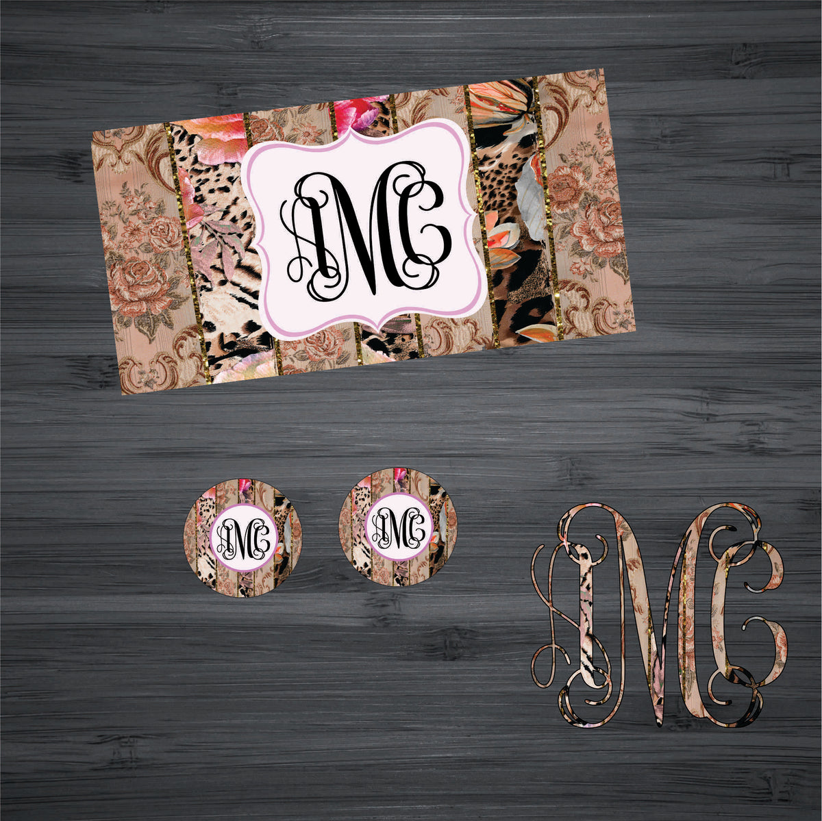 Vintage Pink Damask Car Kit