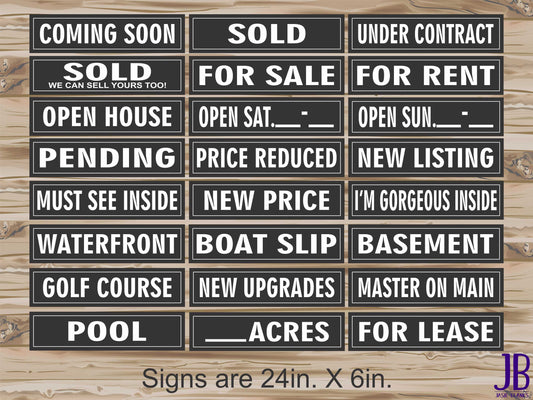 Real Estate Riders - White with Black Background- Single Sided