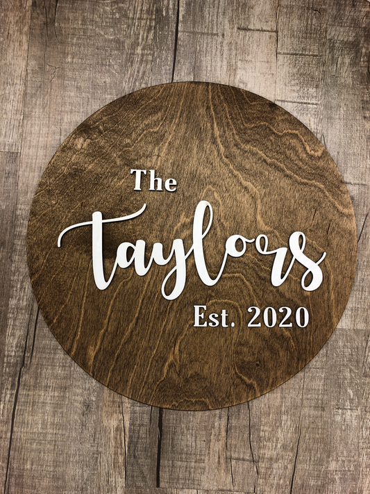 18” Circle Last Name Sign