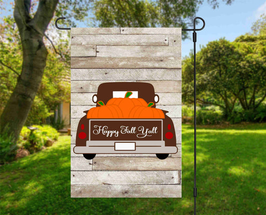 Fall Truck Garden Flag - Happy Fall Y'all