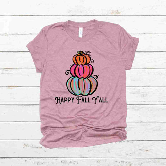 Happy Fall Yall Colorful Stacked Pumpkins