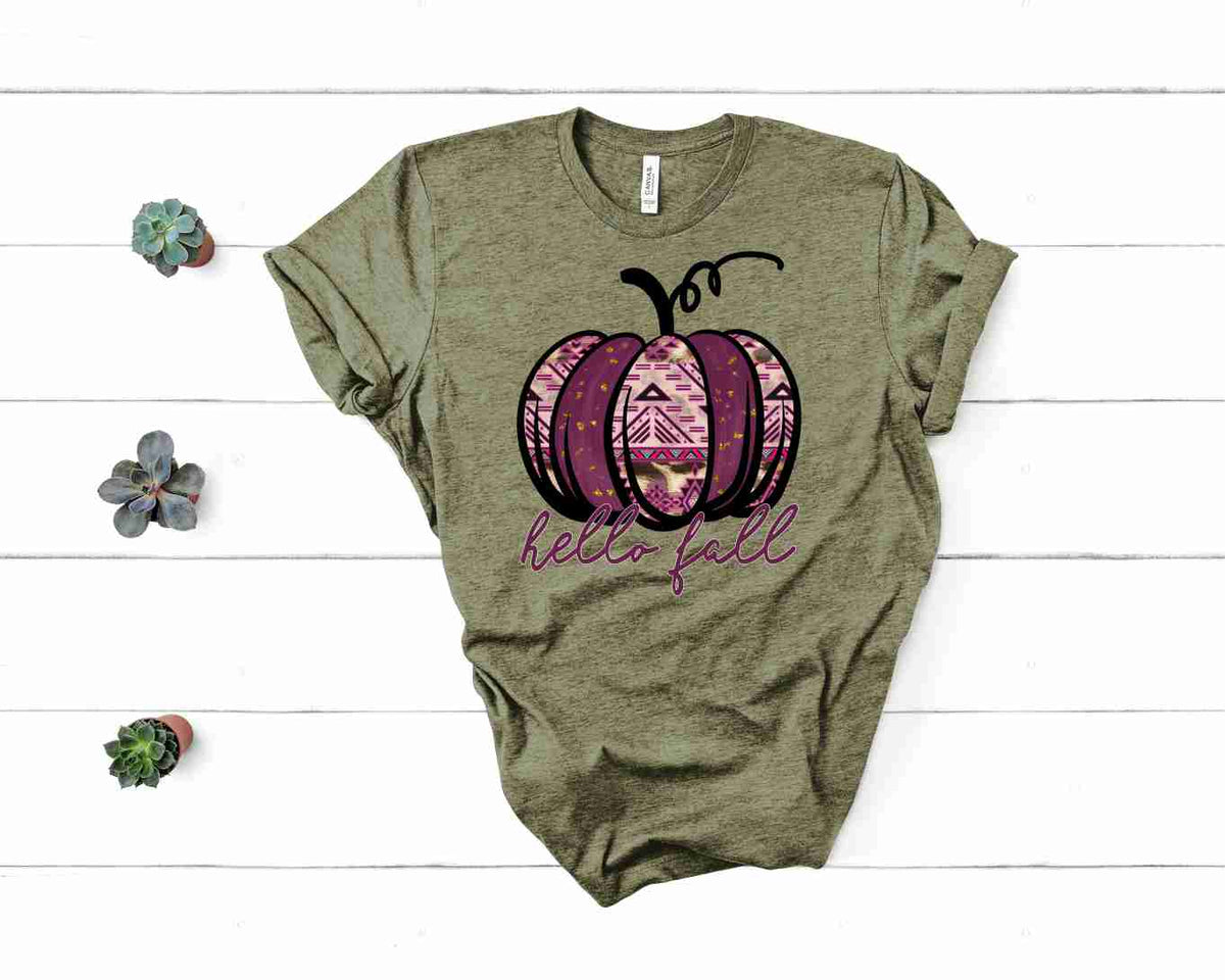 Hello Fall Purple Aztec Pumpkin Transfer