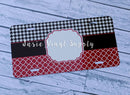 License plate-Black Hounds tooth Red Quatrefoil