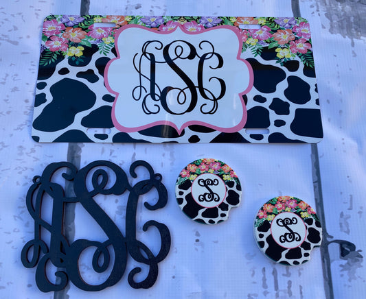 Cow Print Floral - Car Kit